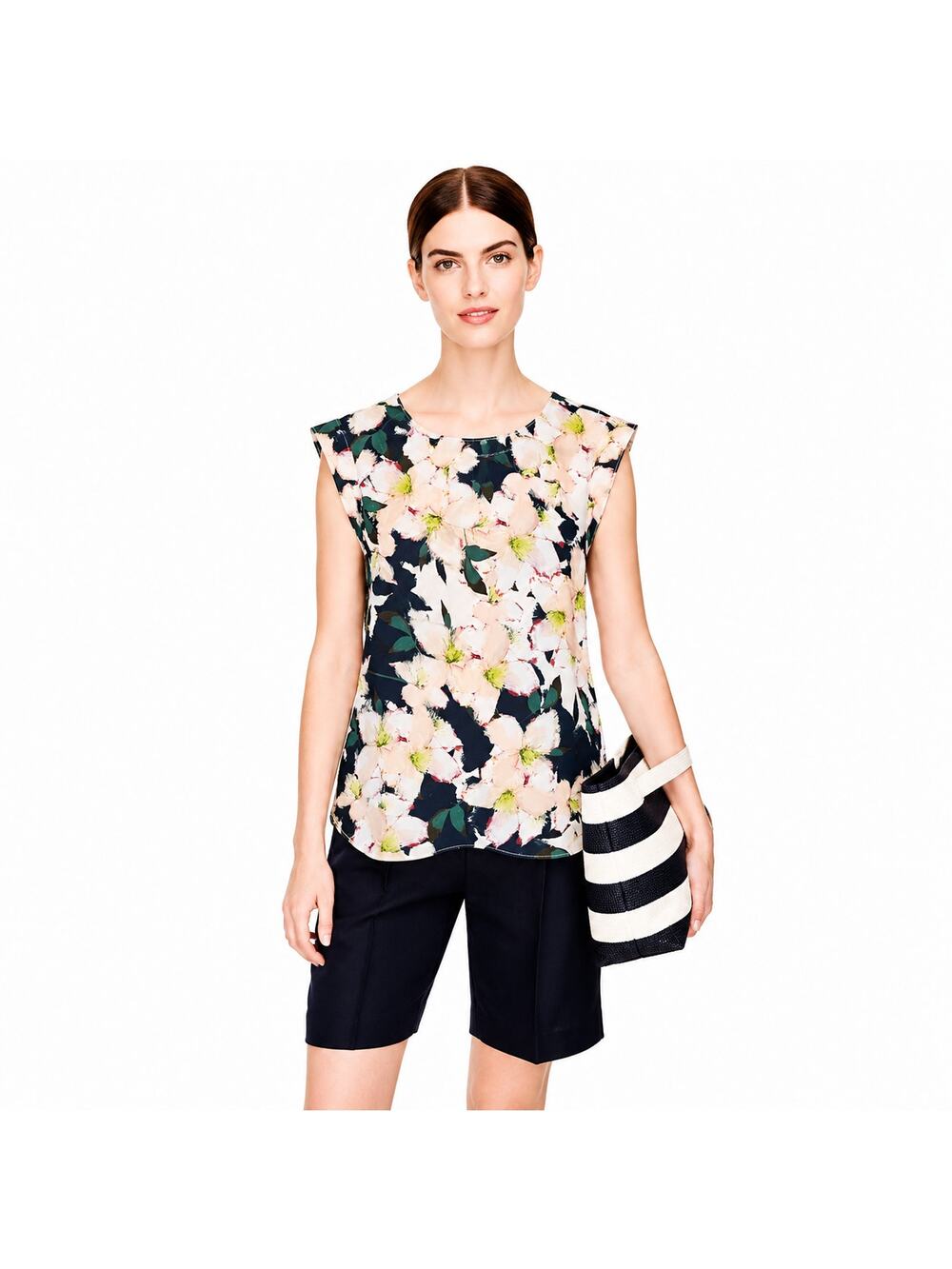 J.Crew Sleeveless Blouse Tank Top Floral Crewneck 100% Silk Pink Green Size 8